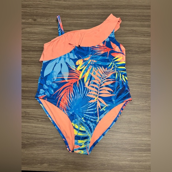peyton & parker Other - Peyton & Parker Blue and Coral Floral One Piece Swimsuit Size X18.5